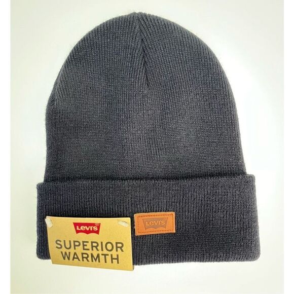 NWT Levi’s Basic Black Stretchy Warm Beanie Style Hat - Picture 1 of 4